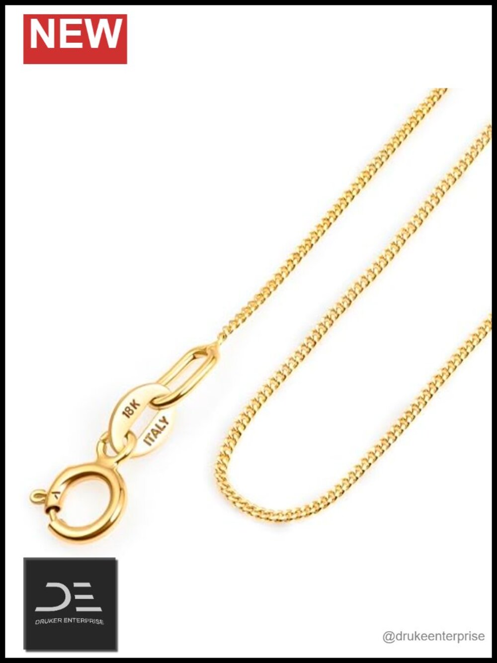 18K Solid Gold Curb Chain Necklace 16in Dainty Unisex Real